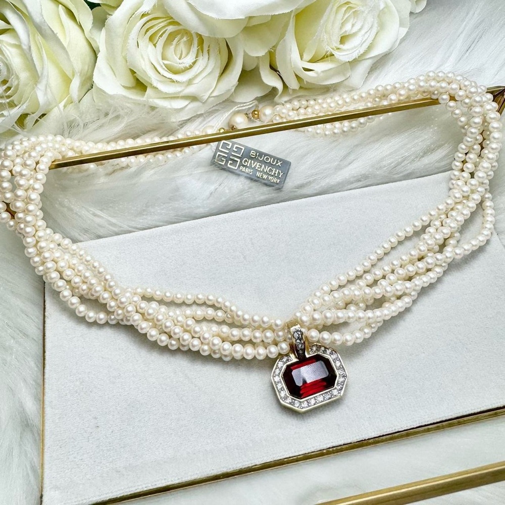 SOLD Vintage Givenchy Deadstock Pearl Strand Gold Tone Necklace